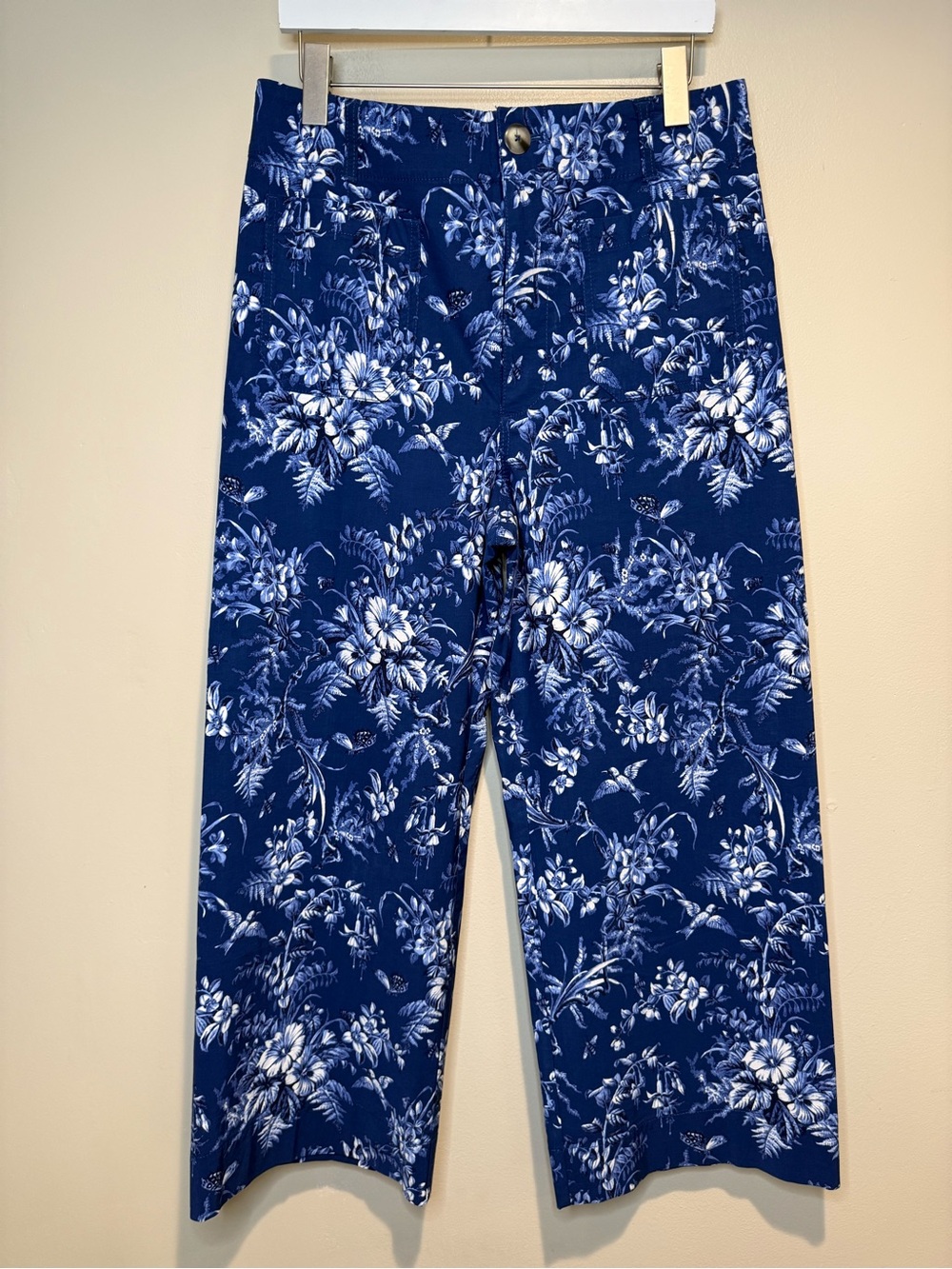 Anthropologie Maeve The Colette Cropped Wide-Leg Pants Blue Motif floral NWT - Picture 3 of 13